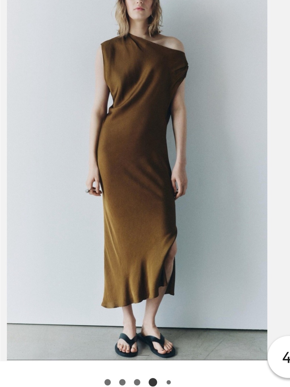 Zara One-Shoulder Midi Dress in Brown - Picture 1 of 3